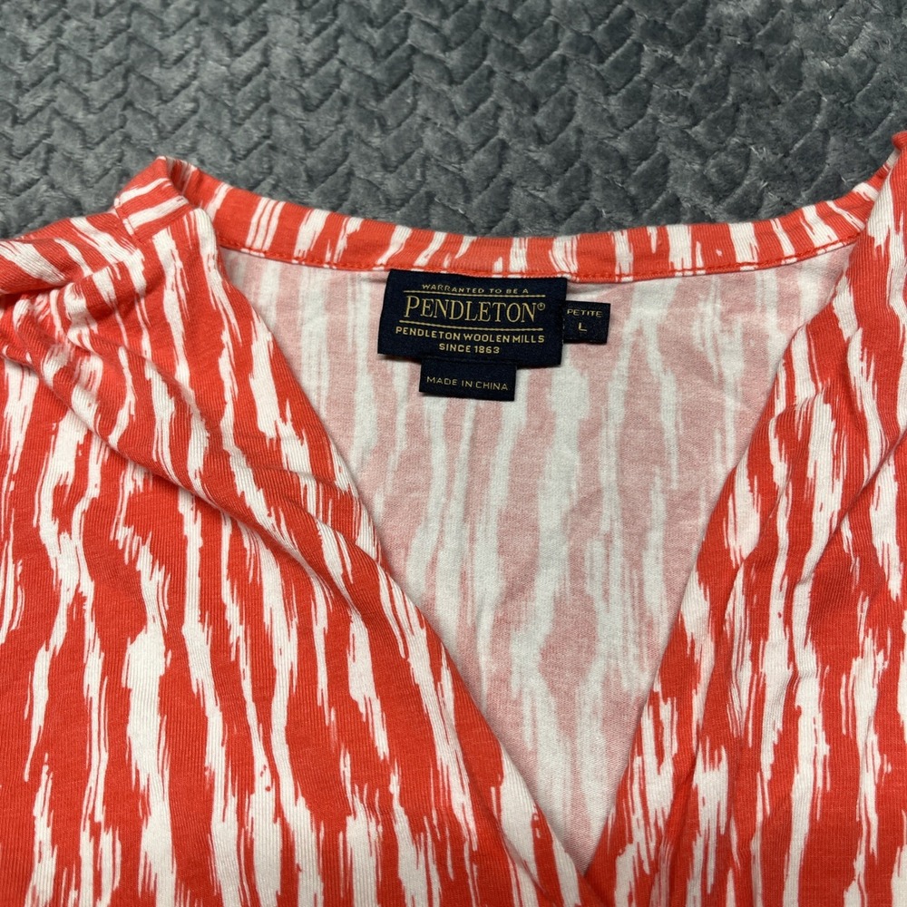 Pendelton Woman's L Petite Breezeway Faux Wrap Dress Soft Stretch Orange White - Picture 4 of 11